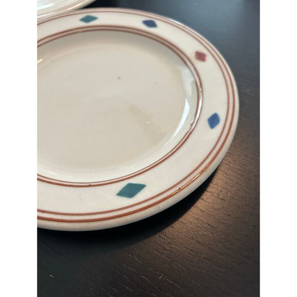4 Salad Plates Cheyenne Hartstone AZtec Design USA Blue Green Red Diamond Shapes - Picture 3 of 5